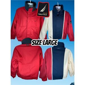 Nautica Reversible Coat Jacket Men’s Size Large Hidden Hood Navy Gray Outdoor